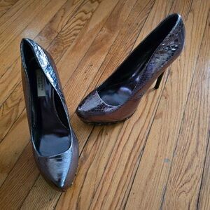 H&M Metallic Snakeskin Heels - Black and Silver